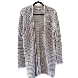 LL Bean Signature Women’s Long Cardigan/ Duster Crochet Like Black&Cream…